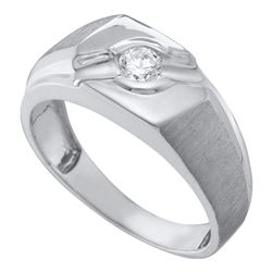 0.27 CTW Mens Diamond Solitaire Satin-finish Ring 10KT White Gold - REF-49N5F