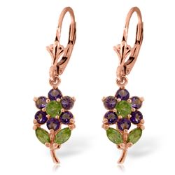 Genuine 2.12 ctw Peridot & Amethyst Earrings Jewelry 14KT Rose Gold - REF-42W4Y