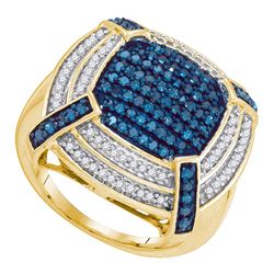 0.75 CTW Blue Color Diamond Corner Cluster Ring 10KT Yellow Gold - REF-61W5K