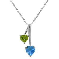 Genuine 1.40 ctw Blue Topaz & Peridot Necklace Jewelry 14KT White Gold - REF-23A8K