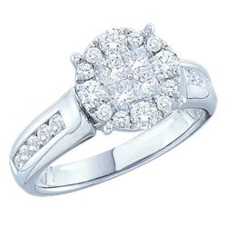 1.05 CTW Princess Diamond Soleil Cluster Bridal Engagement Ring 14KT White Gold - REF-119W9K