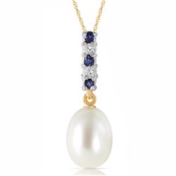 Genuine 4.15 ctw Pearl, Sapphire & Diamond Necklace Jewelry 14KT Yellow Gold - REF-20M4T