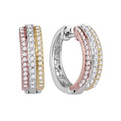 0.25 CTW Diamond Hoop Earrings 10KT Tri-Tone Gold - REF-30M2H