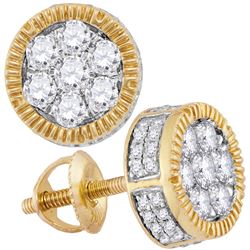 0.85 CTW Mens Mens Diamond Cluster Milgrain Earrings 10KT Yellow Gold - REF-57W2K