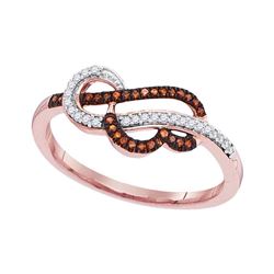 0.13 CTW Red Color Diamond Heart Strand Ring 10KT Rose Gold - REF-16Y4X