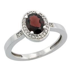 Natural 1.08 ctw Garnet & Diamond Engagement Ring 14K White Gold - REF-31G3M