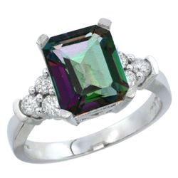 Natural 2.86 ctw mystic-topaz & Diamond Engagement Ring 14K White Gold - REF-65Z2Y