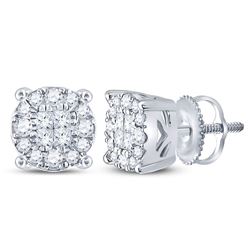 0.25 CTW Princess Diamond Soleil Cluster Earrings 14KT White Gold - REF-33K8W