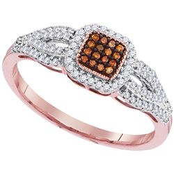 0.25 CTW Red Color Diamond Square Cluster Ring 10KT Rose Gold - REF-22H4M