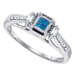 0.20 CTW Princess Blue Color Diamond Bridal Ring 10KT White Gold - REF-22K4W