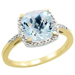 Natural 3.92 ctw Aquamarine & Diamond Engagement Ring 14K Yellow Gold - REF-58G2M