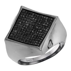 0.53 CTW Mens Black Color Diamond Square Cluster Ring 10KT White Gold - REF-59W9K