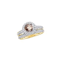 1.23 CTW Cognac-brown Color Diamond Bridal Ring 14KT Yellow Gold - REF-89F9N