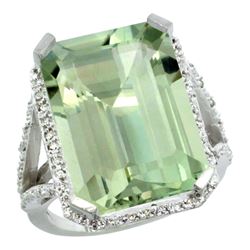 Natural 13.72 ctw green-amethyst & Diamond Engagement Ring 10K White Gold - REF-65R2Z