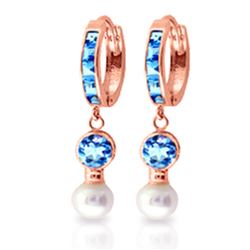 Genuine 4.3 ctw Blue Topaz & Pearl Earrings Jewelry 14KT Rose Gold - REF-48T3A