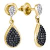 Image 1 : 0.50 CTW Black Color Diamond Teardrop Cluster Dangle Earrings 10KT Yellow Gold - REF-24M2H