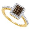 Image 1 : 0.45 CTW Cognac-brown Color Diamond Rectangle Cluster Ring 10KT Yellow Gold - REF-25Y4X