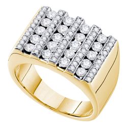 1.5 CTW Mens Channel-set Diamond Square Cluster Ring 14KT Yellow Gold - REF-194F9N