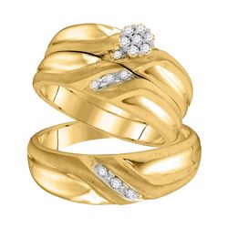 0.18 CTW His & Hers Diamond Cluster Matching Bridal Ring 10KT Yellow Gold - REF-41M9H