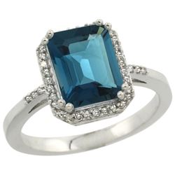 Natural 2.63 ctw London-blue-topaz & Diamond Engagement Ring 10K White Gold - REF-33K6R