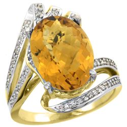 Natural 5.76 ctw quartz & Diamond Engagement Ring 14K Yellow Gold - REF-90V5F