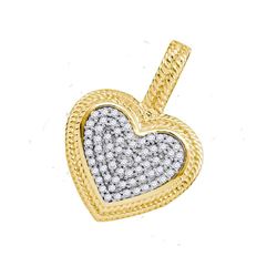 0.15 CTW Diamond Heart Love Milgrain Pendant 10KT Yellow Gold - REF-18F2N