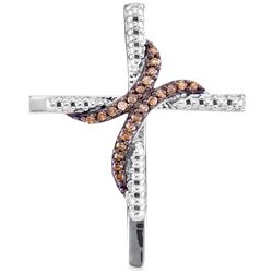 0.12 CTW Cognac-brown Color Diamond Cross Beaded Pendant 10KT White Gold - REF-13N4F