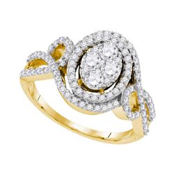 1.07 CTW Diamond Oval Halo Cluster Bridal Engagement Ring 10KT Yellow Gold - REF-134M9H