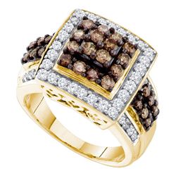 1.5 CTW Cognac-brown Color Diamond Square Cluster Ring 10KT Yellow Gold - REF-82X4Y