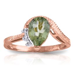 Genuine 1.52 ctw Green Amethyst & Diamond Ring Jewelry 14KT Rose Gold - REF-51H4X