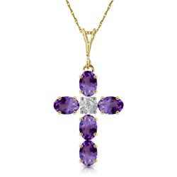 Genuine 1.75 ctw Amethyst & Diamond Necklace Jewelry 14KT Yellow Gold - REF-39K8V