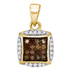 0.25 CTW Cognac-brown Color Diamond Square Cluster Pendant 10KT Yellow Gold - REF-11W2K