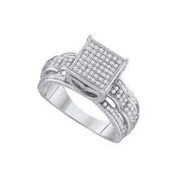 0.40 CTW Diamond Square Cluster Bridal Engagement Ring 10KT White Gold - REF-44Y9X