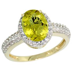 Natural 1.91 ctw Lemon-quartz & Diamond Engagement Ring 14K Yellow Gold - REF-40K5R