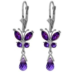 Genuine 2.74 ctw Amethyst Earrings Jewelry 14KT White Gold - REF-42Z6N