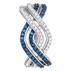 0.60 CTW Blue Color Diamond Entwined Woven Hoop Earrings 10KT White Gold - REF-40W4K