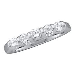 1 CTW Diamond 5-stone Wedding Anniversary Ring 14KT White Gold - REF-127N4F
