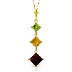 Genuine 2.4 ctw Garnet, Citrine & Peridot Necklace Jewelry 14KT Yellow Gold - REF-29K7V