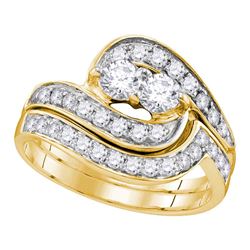 1 CTW 2-Stone Diamond Bridal Wedding Engagement Ring 14KT Yellow Gold - REF-104K9W