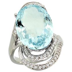 Natural 11.2 ctw aquamarine & Diamond Engagement Ring 14K White Gold - REF-182A5V