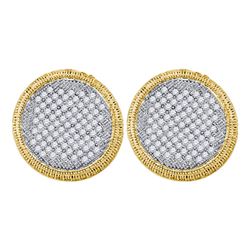 1.02 CTW Pave-set Diamond Circle Cluster Stud Earrings 10KT Yellow Gold - REF-59W9K