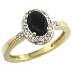 Natural 0.83 ctw Onyx & Diamond Engagement Ring 14K Yellow Gold - REF-30R2Z