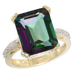 Natural 5.48 ctw Mystic-topaz & Diamond Engagement Ring 14K Yellow Gold - REF-51V4F