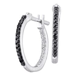 0.25 CTW Black Color Diamond Hoop Earrings 10KT White Gold - REF-19K4W