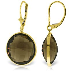 Genuine 34 ctw Smoky Quartz Earrings Jewelry 14KT Yellow Gold - REF-48T3A