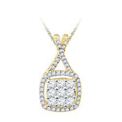 0.50 CTW Diamond Square Cluster Pendant 10KT Yellow Gold - REF-36M2H