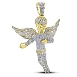 2.15 CTW Mens Diamond Angel Wings Charm Pendant 10KT Yellow Gold - REF-104W9K