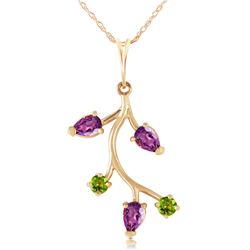 Genuine 0.95 ctw Amethyst & Peridot Necklace Jewelry 14KT Yellow Gold - REF-32Z2N