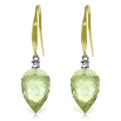 Genuine 19.1 ctw Green Amethyst & Diamond Earrings Jewelry 14KT Yellow Gold - REF-41M3T