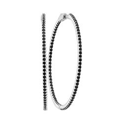 3.73 CTW Natural Black Sapphire Slender Hoop Earrings 14KT White Gold - REF-119N9F